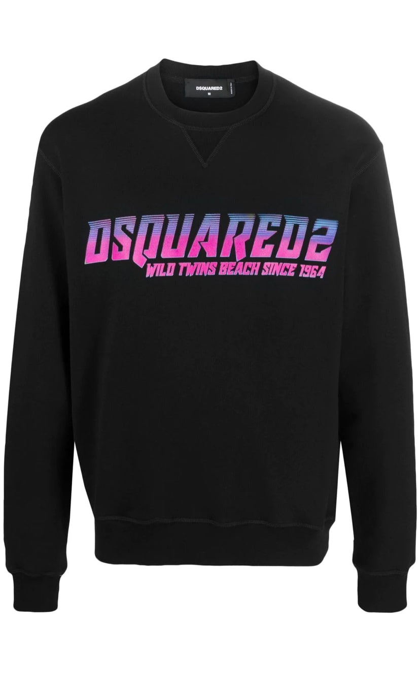 DSQUARED2 MENS SWEATSHIRT 80S LOGO BLACK/PURPLE