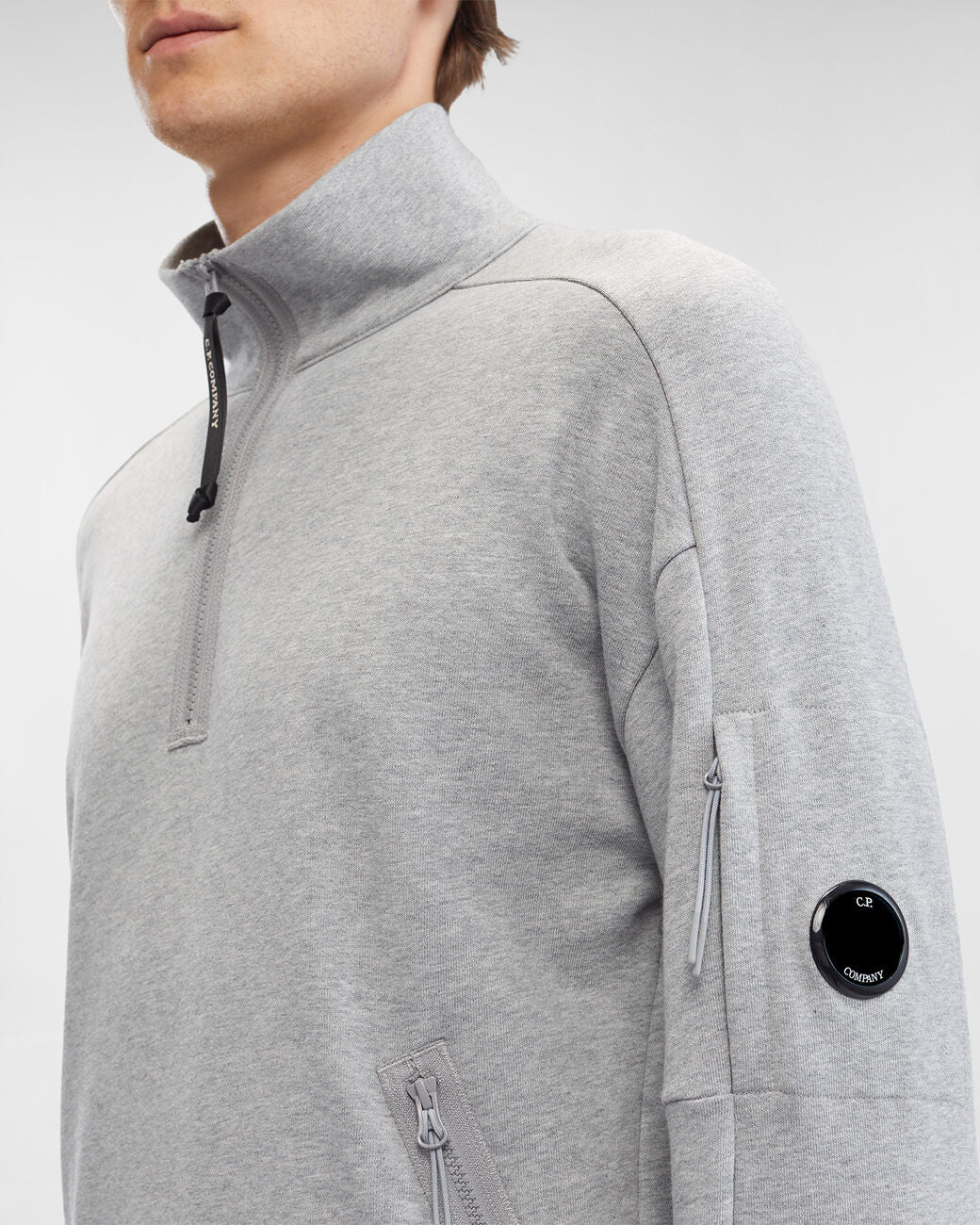 CP Company Diagonal Raised Fleece Stand Collar Lens Sweatshirt